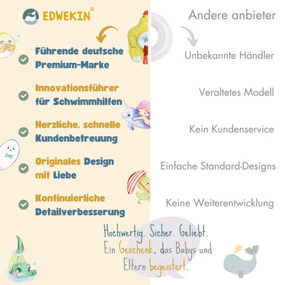 EDWEKIN Baby-Schwimmtrainer Ente mit abnehmbarem Sonnendach UPF 50+
