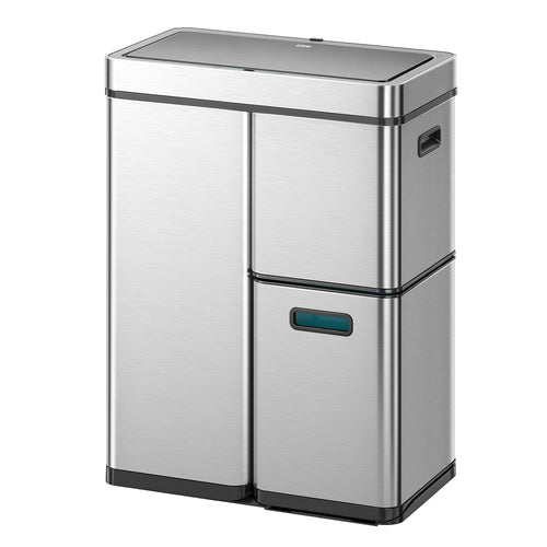 EKO Mirage Plus Mülltrennsystem mit Sensor, 3 Fächer, 60 L Edelstahl – Abfalleimer mit Deckel und Seitengriffen