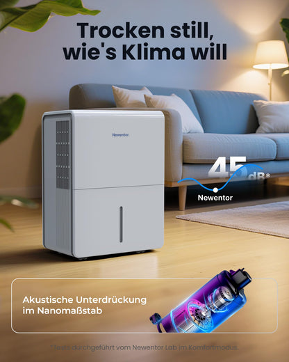 Newentor Luftentfeuchter 25L/24h für 80m², 295W, mit Ablaufschlauch