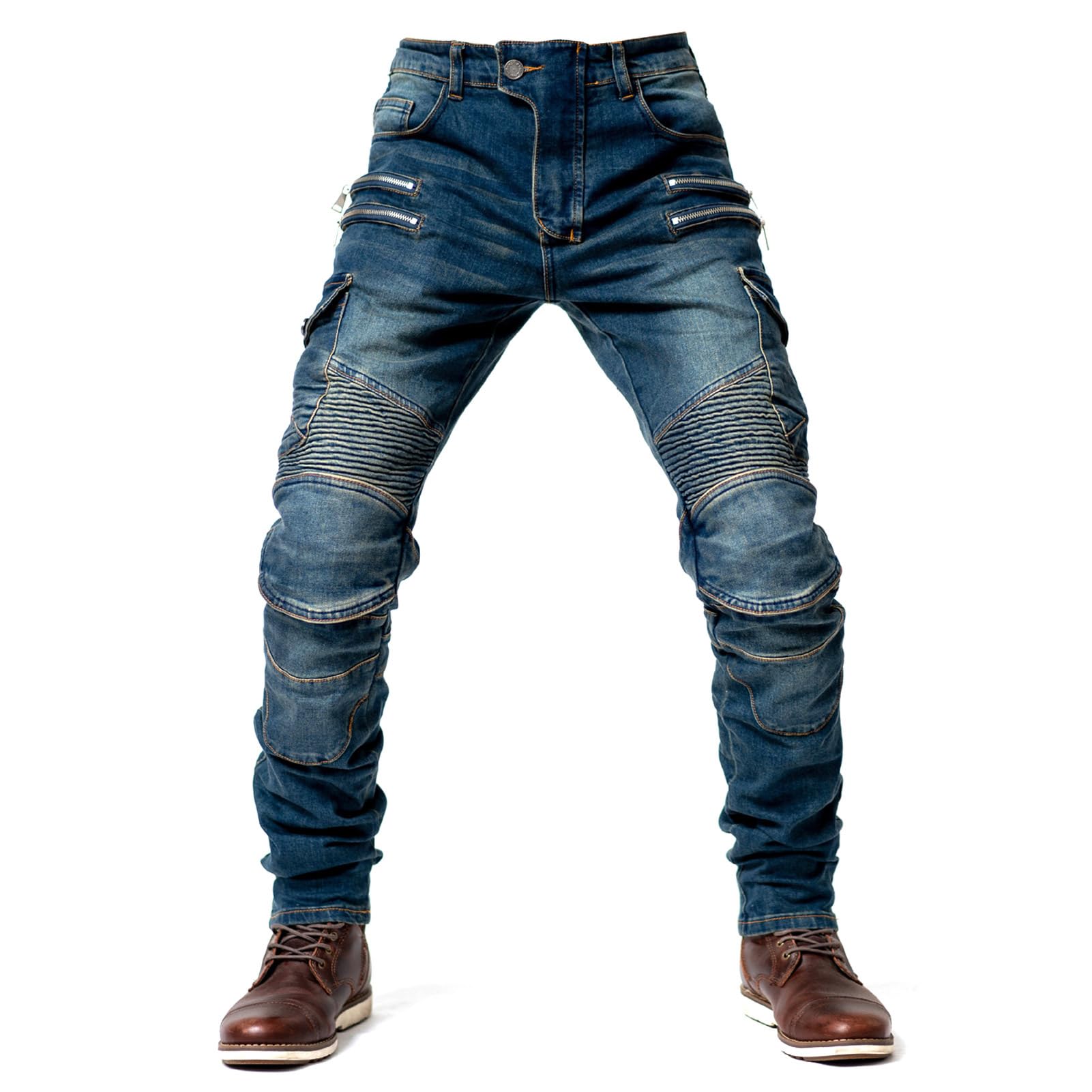 oFzimTo Motorradjeans Herren Stretch-Jeans mit Protektoren, gerades Bein, Baumwoll-Denim