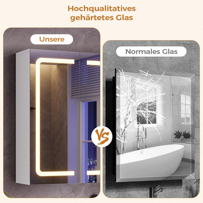 mojiasion Spiegelschrank mit LED-Beleuchtung, Steckdose, 60×80 cm