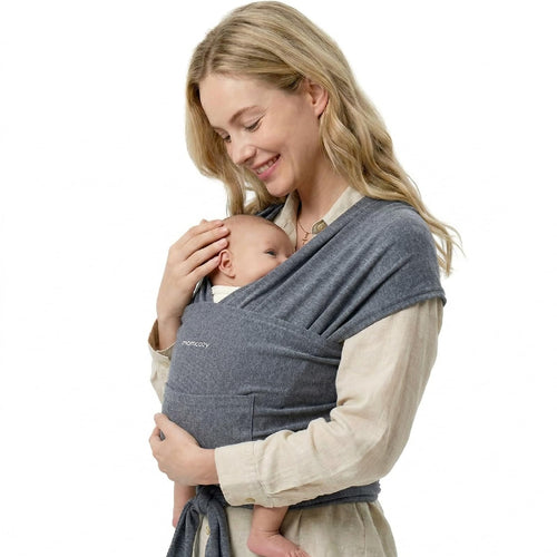 Momcozy Baby Tragetuch Ring Sling, 3,6–15 kg, Schwarz-Grau – Baumwolltuch mit atmungsaktiven Schulterpolstern