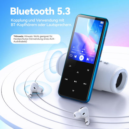 AGPTEK MP3 Player 64GB Bluetooth 5.3 mit Lautsprecher, Blau