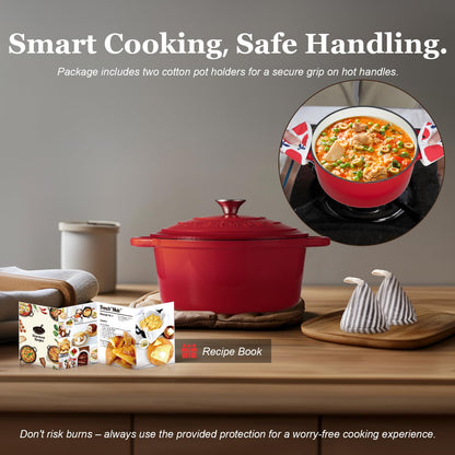 Overmont Gusseisen Bräter Schmortopf Emaille 28cm – Rot