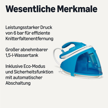 Amazon Basics Dampfbügelstation EC9005A-GS, 6 Bar, 2400 W, weiss/blau