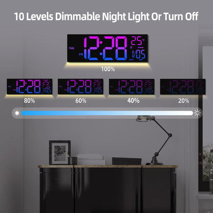 HAITANG PH-01 Digitale LED-Wanduhr mit Temperatur und Nachtlicht