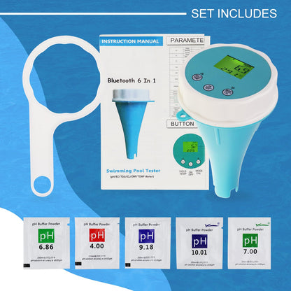 AquaSmart 6-in-1 Wassertester – Bluetooth Pool pH Chlor Messgerät