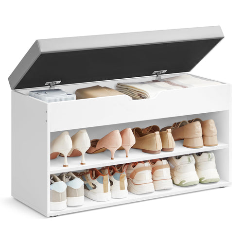 VASAGLE Schuhbank mit Sitzkissen, 3 Ebenen, Wolkenweiss-Taubengrau, Korpus aus Spanplatten