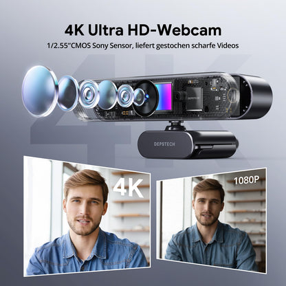 DEPSTECH DW50 Pro 4K UHD Webcam mit Mikrofon, Autofokus