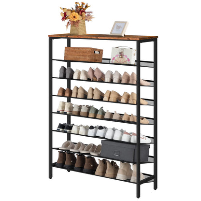 HOOBRO 8-stöckiges Schuhregal schmal EBF118XJ01 Dunkelbraun-Schwarz