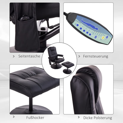 HOMCOM Relaxsessel Hocker – TV-Sessel, Massage, drehbar, Schwarz
