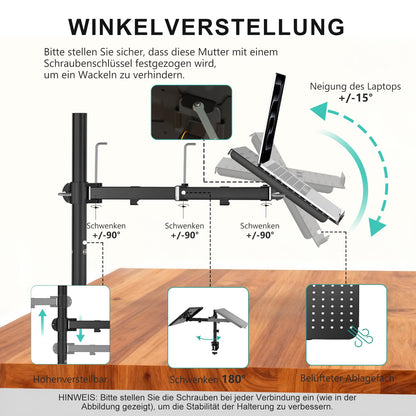 WALI Laptop Halterung M00LP für Schreibtisch bis 17 Zoll, schwarz