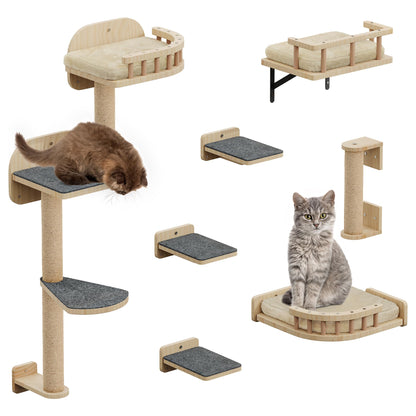 YITAHOME Katzen-Kletterwand aus Holz, 7-teiliges Kratzbaum-Set
