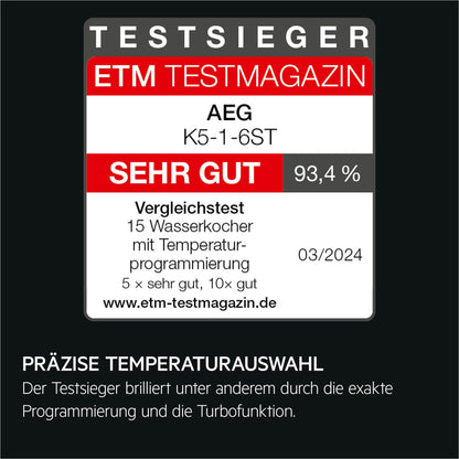 AEG Deli 5 Wasserkocher Edelstahl 1.7L mit Temperaturwahl