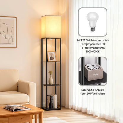 YooShine Stehlampe mit Regal, LED, 3 Farbtemperaturen, schwarz