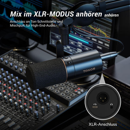 TONOR TD510 Dynamisches Mikrofon USB/XLR für Podcast, Schwarz