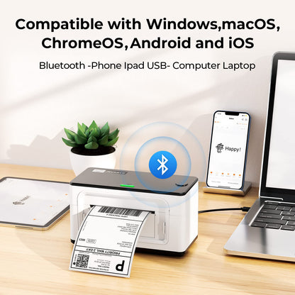 MUNBYN 941B Bluetooth Thermodrucker 4x6 Versand – Weiss