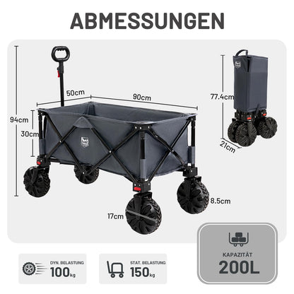 TIMBER RIDGE XXL Bollerwagen faltbar mit Bremsen und Getränkehalter