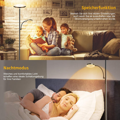 Moderne LED Deckenfluter Stehlampe – dimmbar mit Leselampe