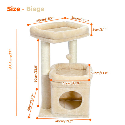 PAWZ Road Kleiner Katzenbaum mit Kratzbaum und Sitzstange, Beige