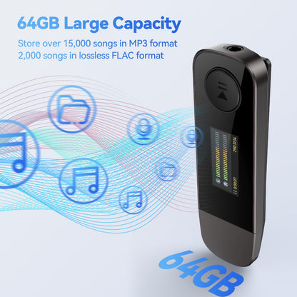 AGPTEK U5 MP3-Player 64 GB mit Bluetooth 5.3, Clip und FM-Radio
