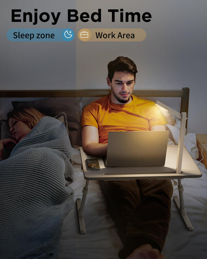 SAIJI Laptoptisch Betttisch mit LED Lampe – Verstellbar