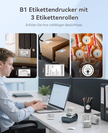 NIIMBOT B1 Etikettendrucker Bluetooth mit 3 Etikettenrollen