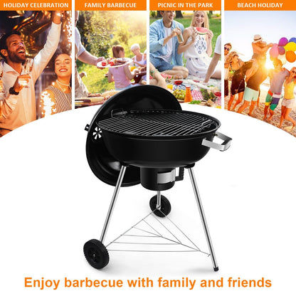 kisidus Kugelgrill Holzkohlegrill mit Deckel und Rädern, 54 cm
