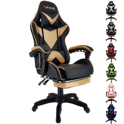 xRace Gaming Stuhl Ergonomischer Bürostuhl - Gold. Goldener Drehstuhl mit hoher Rückenlehne. Unterstützt ergonomisches Sitzen beim Gaming und Arbeiten.