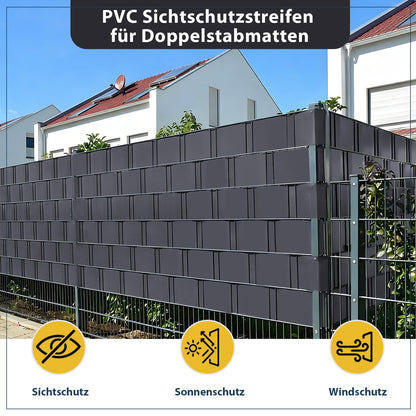 Sekey PVC Sichtschutzstreifen für Doppelstabmatten, 50 m, Anthrazit