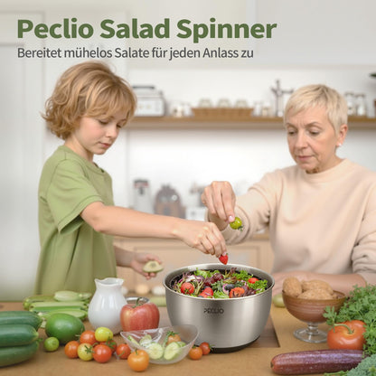 Peclio Salatschleuder Edelstahl 4,5 L mit Kurbelantrieb, Schwarz