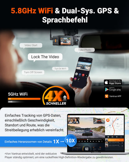 VANTRUE N4S 3-Kanal Auto Dashcam – STARVIS 2, HDR, WiFi, GPS