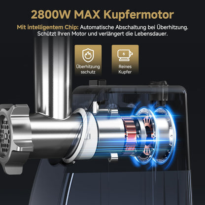 AMZCHEF Elektrischer Fleischwolf Wurstmaschine - inkl. 3 Lochscheiben