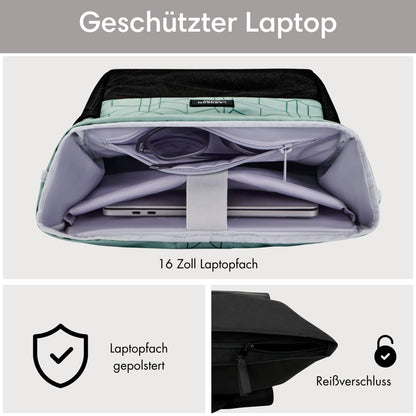 LARKSON No 4 Rolltop Rucksack Mint mit Laptopfach, wasserabweisend