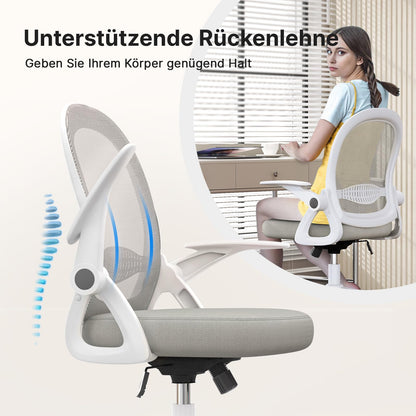 naspaluro Ergonomischer Bürostuhl - Netz, klappbare Armlehnen, Grau
