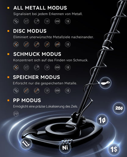 SUNPOW Profi Metalldetektor Set – DSP Chip, 30cm Spule
