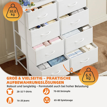 Somdot Kommode FD107 mit 8 Stoffschubladen, Schubladenschrank weiss