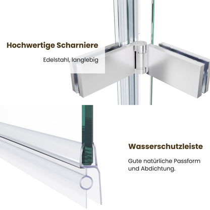 SONNI Badewannenfaltwand Duschwand 120x140 cm, 2-teilig, 6 mm ESG