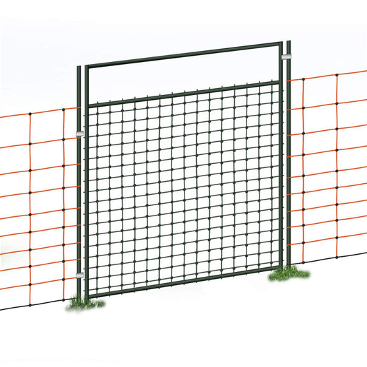 VOSS.farming Weidezaun Netz-Tür 90cm - 86cm Breite elektr. Elektrifizierbares Gittertor für sichere Personenpassage im Weidezaun.