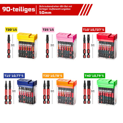 Geinxurn Impact Torx Bit-Set 90-teilig, 50 mm, S2-Stahl, magnetisch