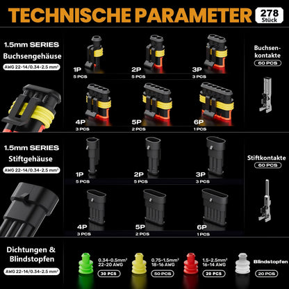 SOMELINE Crimpzange Set für wasserdichte Kfz-Stecker, 0,34–2,5 mm²
