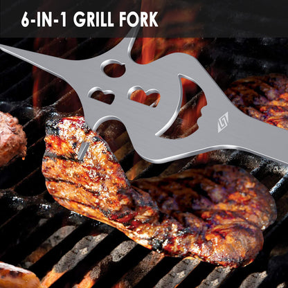 STEVEN-BULL S Grillbesteck-Set 3-teilig, Edelstahl mit Holzgriffen