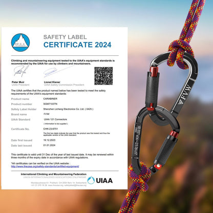 RIGINADO Kletterkarabiner 25 kN Twistlock, 5 Stück, Aluminium, schwarz