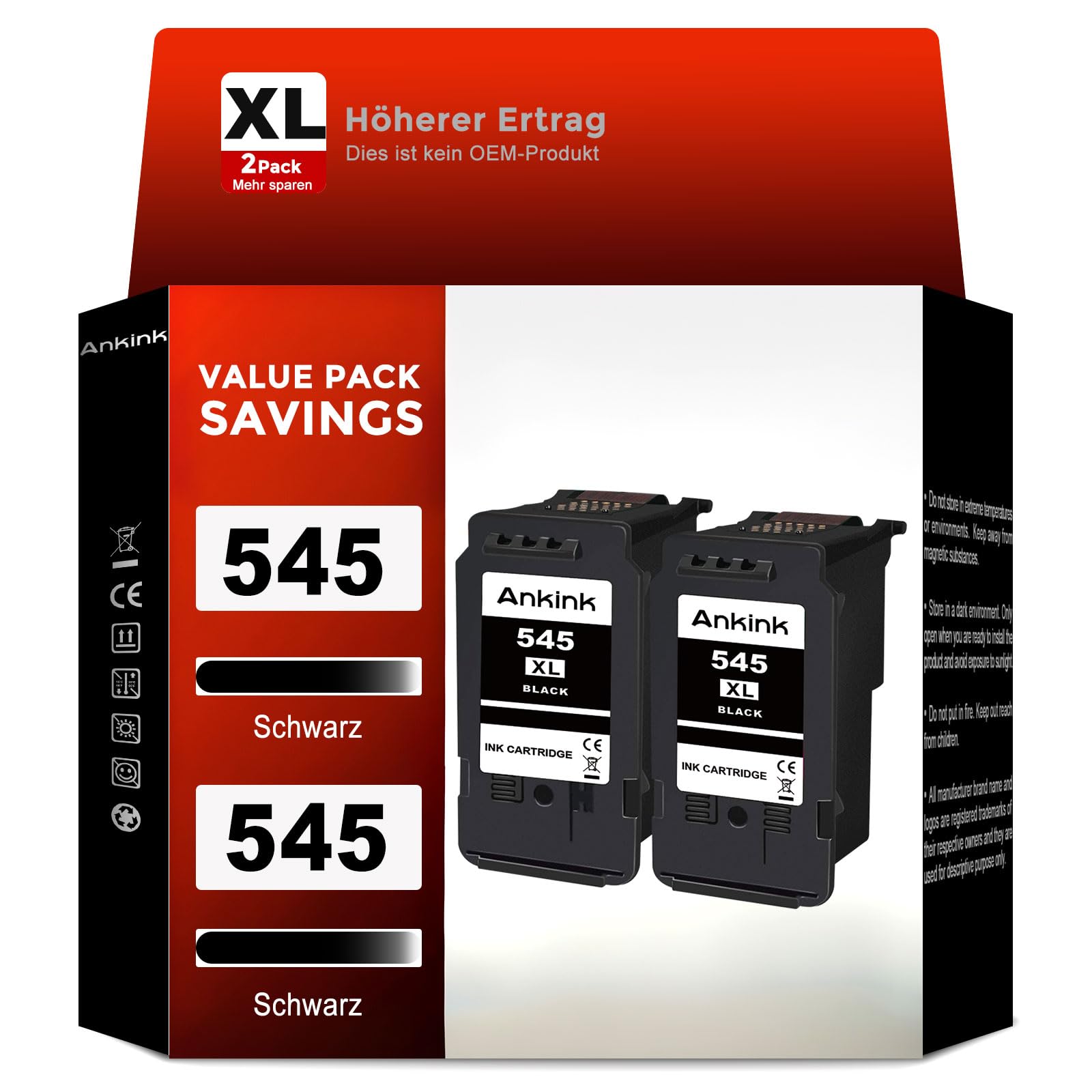 ANKINK PG-545XL Tintenpatronen kompatibel für Canon, schwarz, 2er-Pack als Ersatzpatronen
