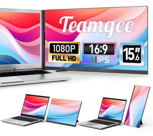 Teamgee Laptop Monitor Erweiterung – Tragbarer Bildschirm 15.6" FHD IPS: Schwarzer Monitor erweitert Laptop mobil.