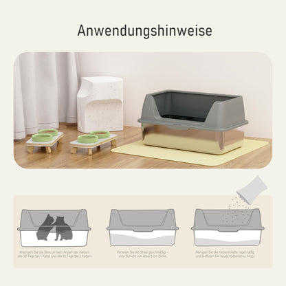 Katzentoilette Edelstahl XXL mit Deckel - 60x40x30cm