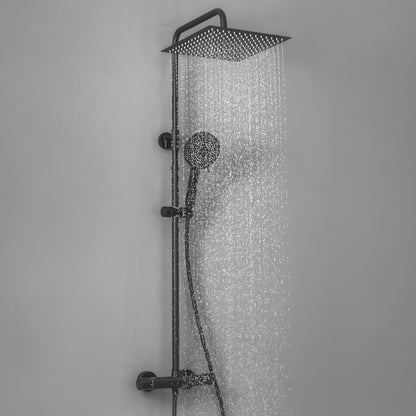Auralum Duschsystem Thermostat 30x30 cm Regendusche - Schwarz. Schwarzer Regenduschkopf. Thermostat hält Wassertemperatur konstant.