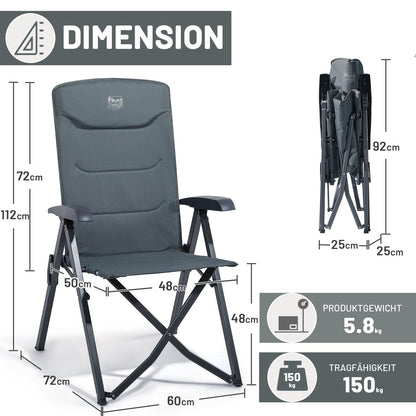 TIMBER RIDGE Campingstuhl Faltbar Alu Verstelllehne – Grau