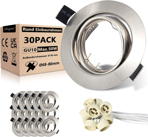 Allesgute 30er Set Einbaustrahler GU10 Einbauleuchte - Edelstahl Gebürstet