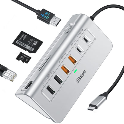 Intpw P9R PRO USB C Hub 10-in-1 Docking Station 4K HDMI PD 100W. Grau. Erweitert Laptop-Konnektivität.
